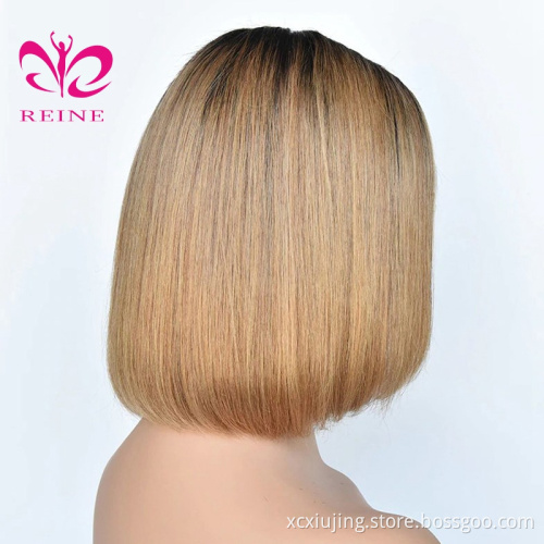REINE Factory 150% Thick Density Bob Pre-Plucked Hairline Ombre Human Hair Wigs Deep Part 13*4 Lace Frontal Bob  Wigs